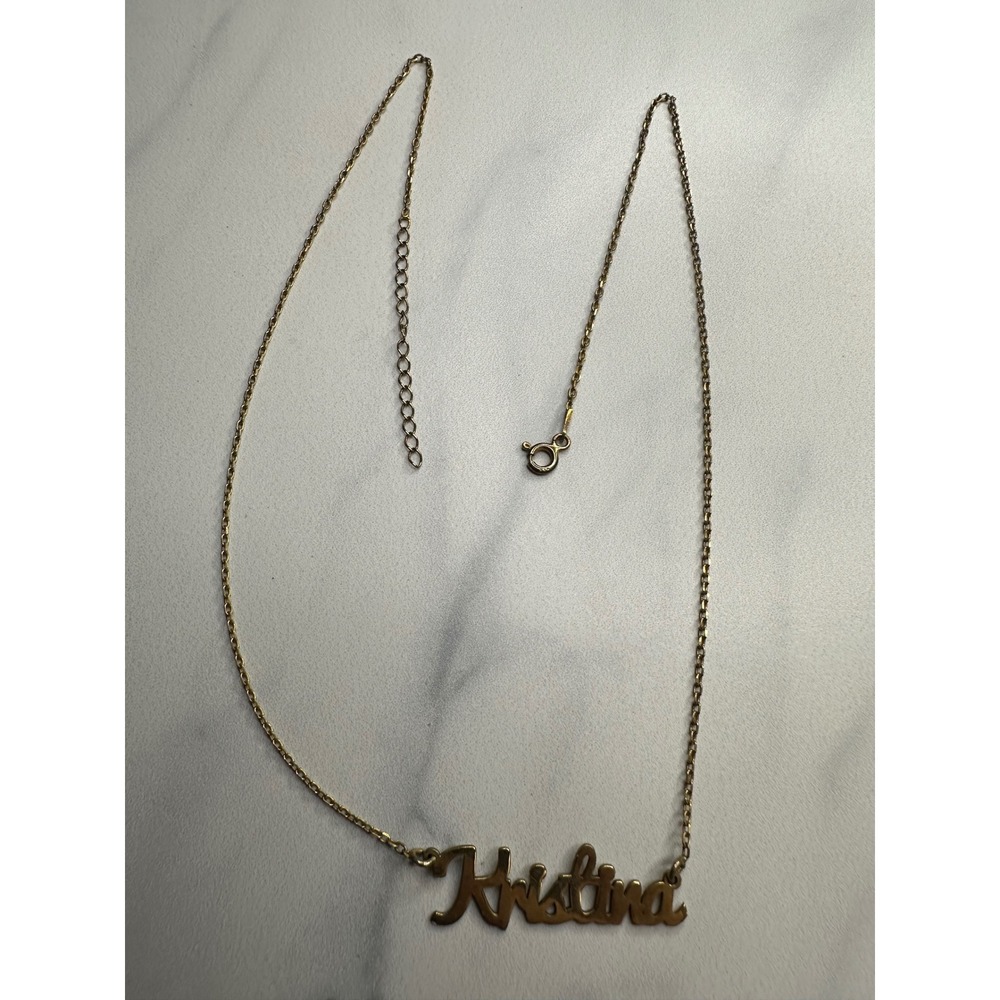 Kristina Nameplate Necklace Gold Tone 925 Sterling Silver Adjustable 19 Inch